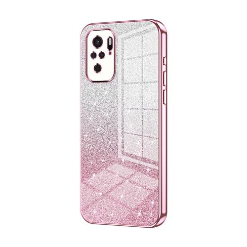 

For Xiaomi Redmi Note 10/Note 10S Gradient Glitter Powder Electroplated Phone Case(Pink)