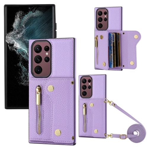 

For Samsung Galaxy S22 Ultra DF-09 Crossbody Litchi texture Card Bag Design PU Phone Case(Purple)