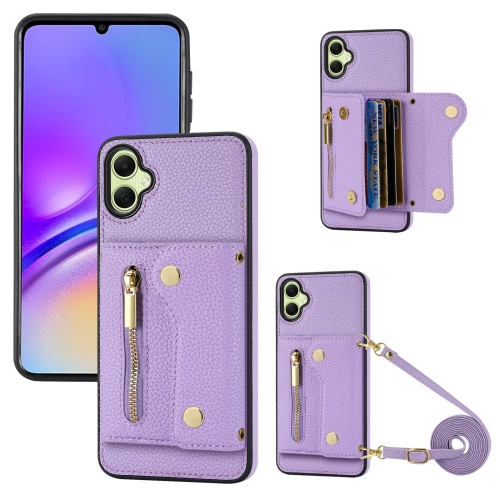 

For Samsung Galaxy A05 DF-09 Crossbody Litchi texture Card Bag Design PU Phone Case(Purple)