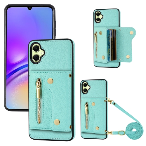 

For Samsung Galaxy A05 DF-09 Crossbody Litchi texture Card Bag Design PU Phone Case(Cyan)