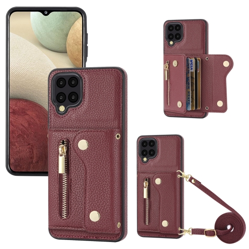 

For Samsung Galaxy A12 DF-09 Crossbody Litchi texture Card Bag Design PU Phone Case(Wine Red)