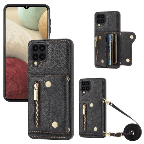 

For Samsung Galaxy A12 DF-09 Crossbody Litchi texture Card Bag Design PU Phone Case(Black)