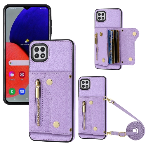 

For Samsung Galaxy A22 5G DF-09 Crossbody Litchi texture Card Bag Design PU Phone Case(Purple)