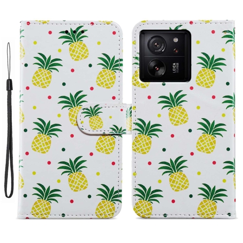

For Xiaomi 13T 5G Painted Pattern Horizontal Flip Leather Phone Case(Pineapple)
