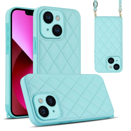 

For iPhone 13 Rhombic Texture Phone Case with Dual Lanyard(Green)