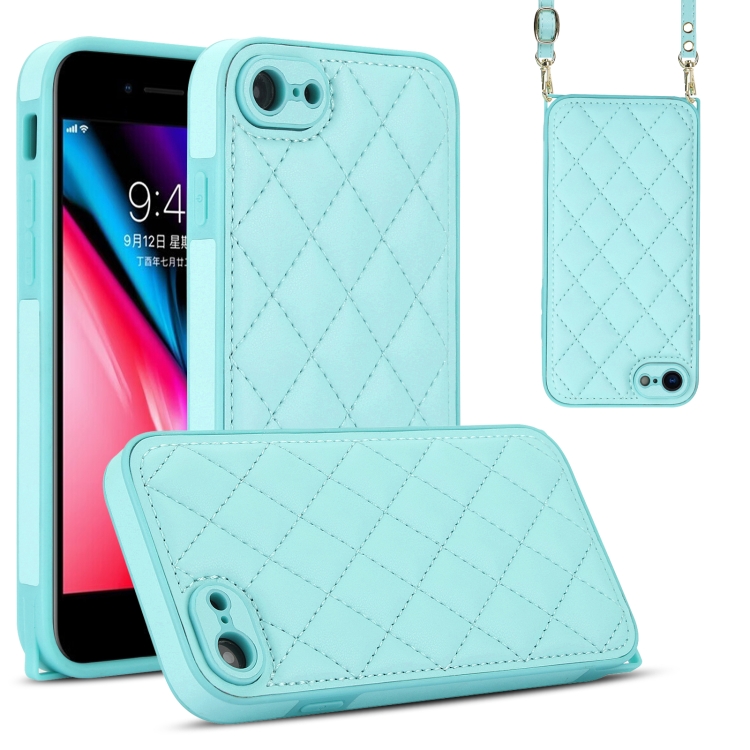 

For iPhone SE 2022 / SE 2020 Rhombic Texture Phone Case with Dual Lanyard(Green)