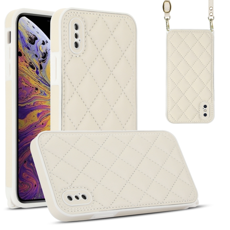 

For iPhone XS / X Rhombic Texture Phone Case with Dual Lanyard(White)