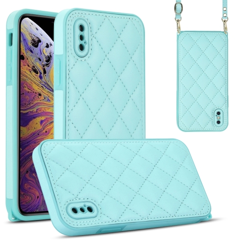 

For iPhone XS / X Rhombic Texture Phone Case with Dual Lanyard(Green)
