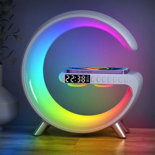 

N69-1 Smart Bluetooth Speaker with Wireless Charger & Alarm Clock & Ambient Light, Without APP(White)