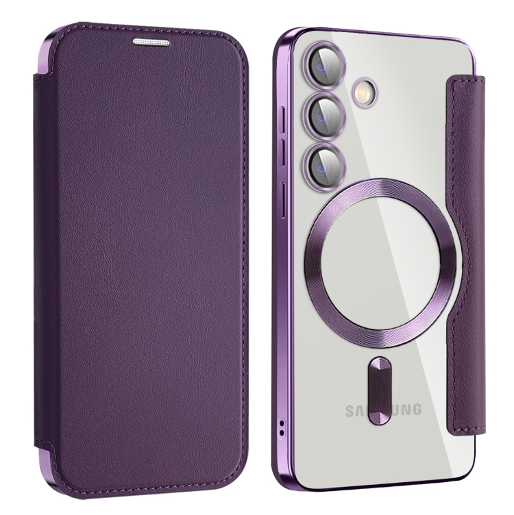

For Samsung Galaxy S24 5G MagSafe Magnetic RFID Anti-theft Leather Phone Case(Dark Purple)