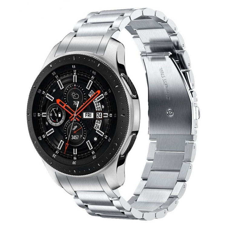 

For Huawei Watch GT 4 46mm Three Strains Curved Flat Buckle Stainless Steel Watch Band(Silver)