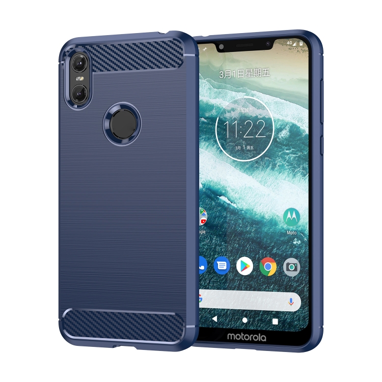 

For Motorola Moto One Brushed Texture Carbon Fiber TPU Phone Case(Blue)