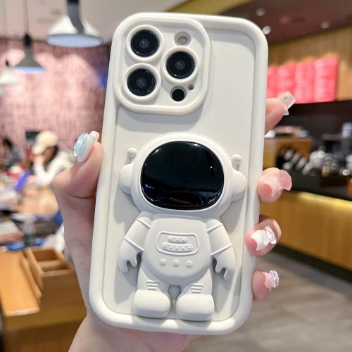 

For iPhone 15 Pro Max Astronaut 3D Relief Holder TPU + PC Full Coverage Phone Case(White)