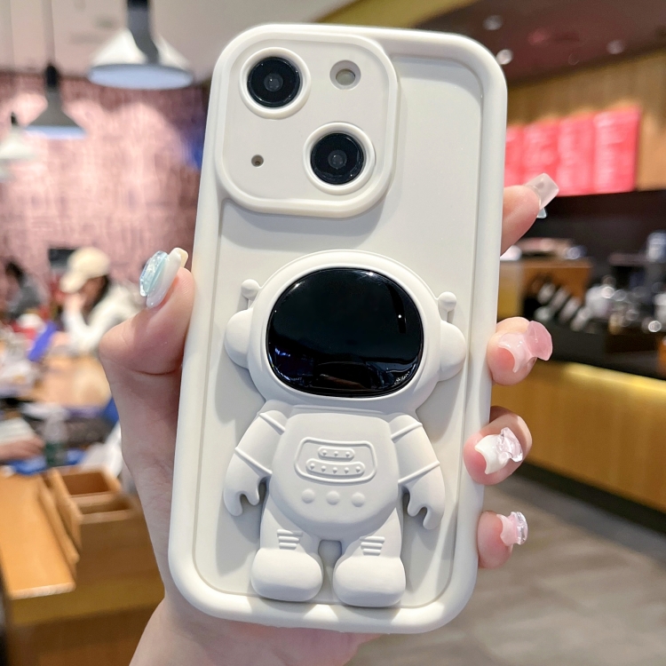 

For iPhone 14 Plus Astronaut 3D Relief Holder TPU + PC Full Coverage Phone Case(White)