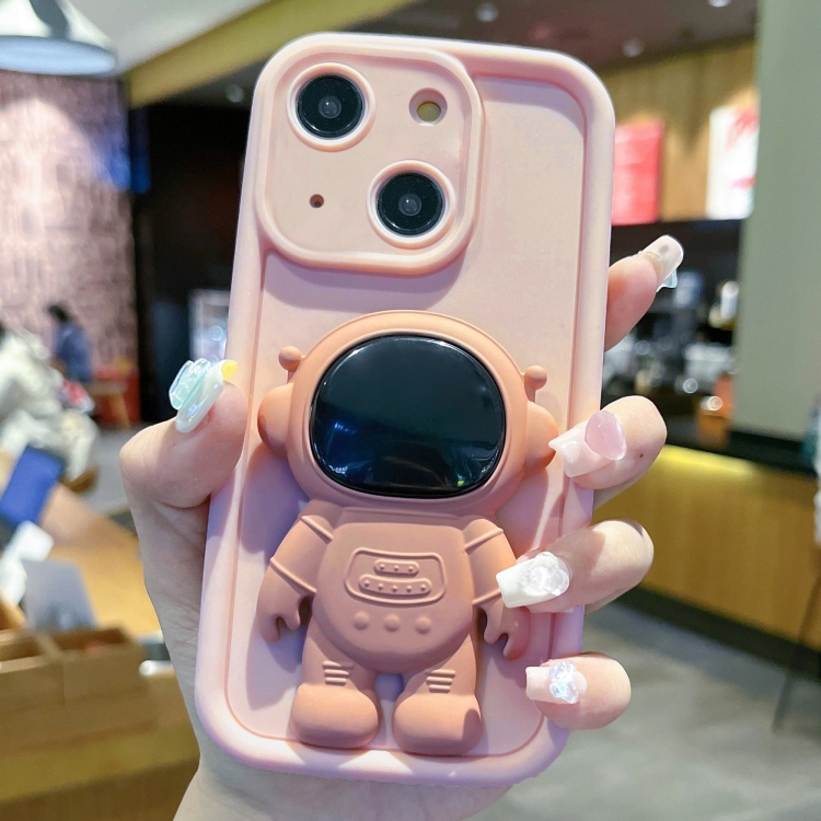 

For iPhone 14 Plus Astronaut 3D Relief Holder TPU + PC Full Coverage Phone Case(Pink)