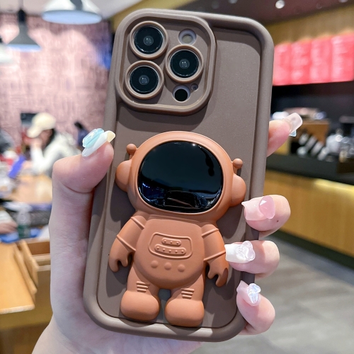 For iPhone 14 Pro Astronaut 3D Relief Holder TPU + PC Full Coverage Phone Case(Brown) martinu three wishes highlights from