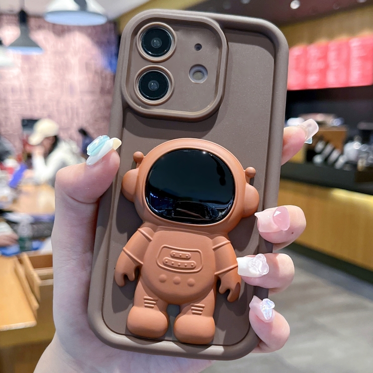 

For iPhone 11 Astronaut 3D Relief Holder TPU + PC Full Coverage Phone Case(Brown)