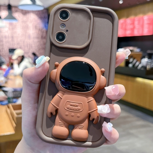 

For iPhone X / XS Astronaut 3D Relief Holder TPU + PC Full Coverage Phone Case(Brown)