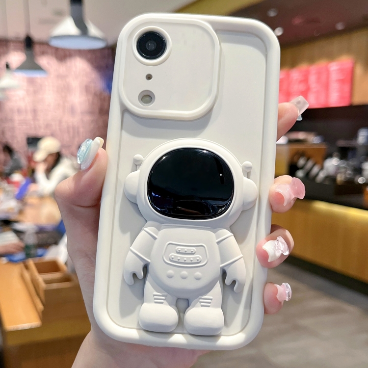 

For iPhone XR Astronaut 3D Relief Holder TPU + PC Full Coverage Phone Case(White)