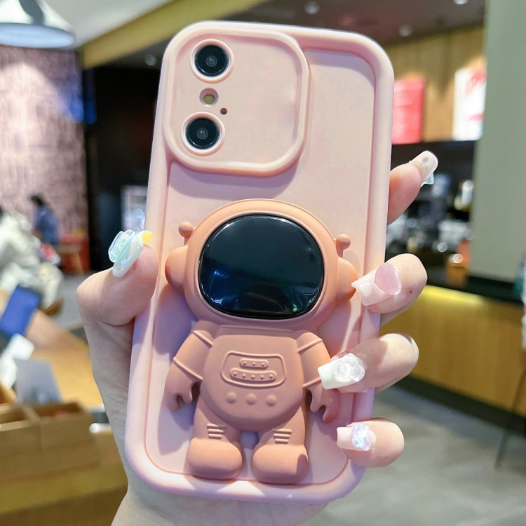 

For iPhone XS Max Astronaut 3D Relief Holder TPU + PC Full Coverage Phone Case(Pink)