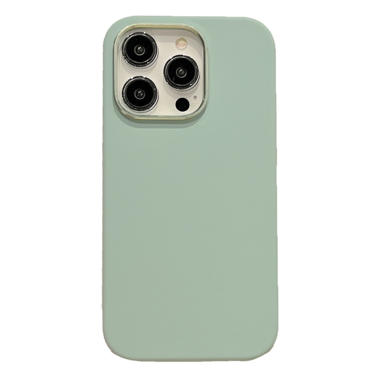 

For iPhone 14 Pro Max Electroplated Metal Lens Frame Design MagSafe Silicone Phone Case(Light Green)