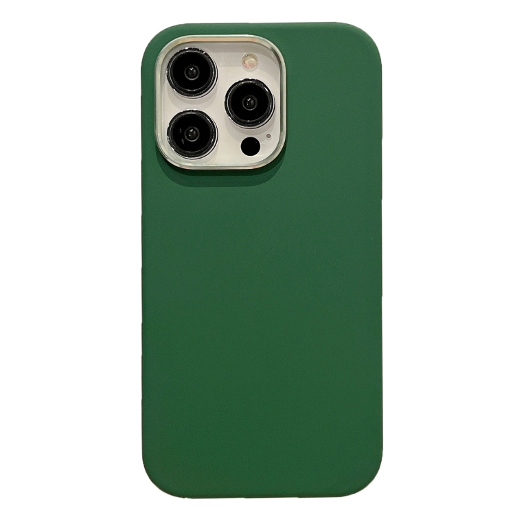 

For iPhone 15 Pro Max Electroplated Metal Lens Frame Design MagSafe Silicone Phone Case(Dark Green)