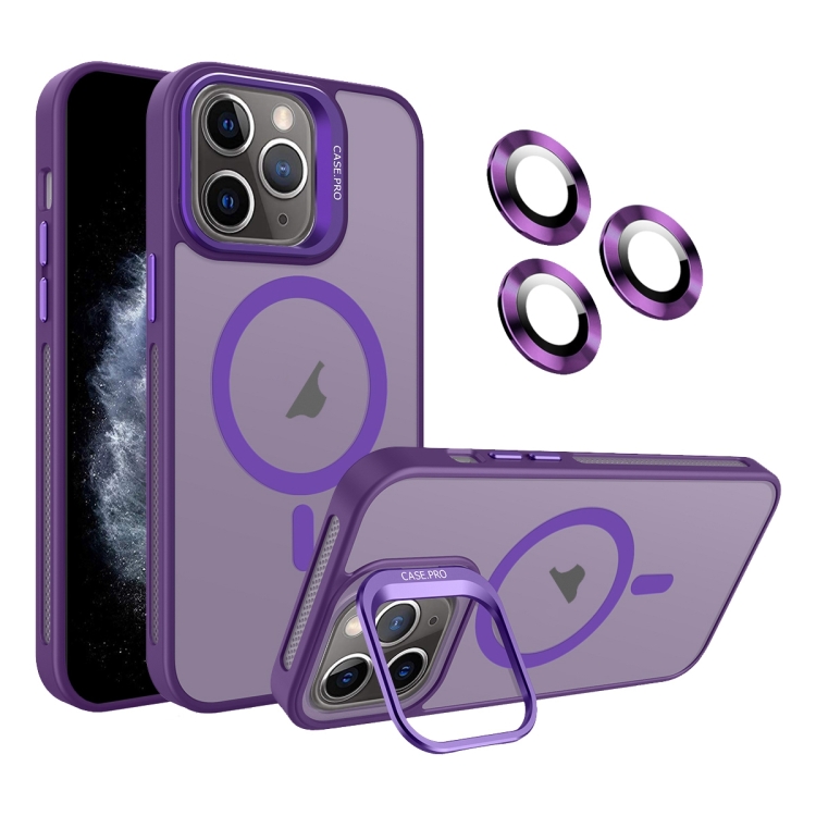 

For iPhone 11 Pro Invisible Lens Holder MagSafe Phone Case(Dark Purple)