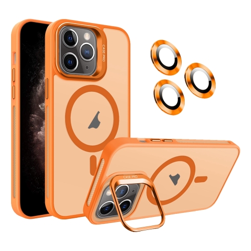 

For iPhone 11 Pro Max Invisible Lens Holder MagSafe Phone Case(Orange)