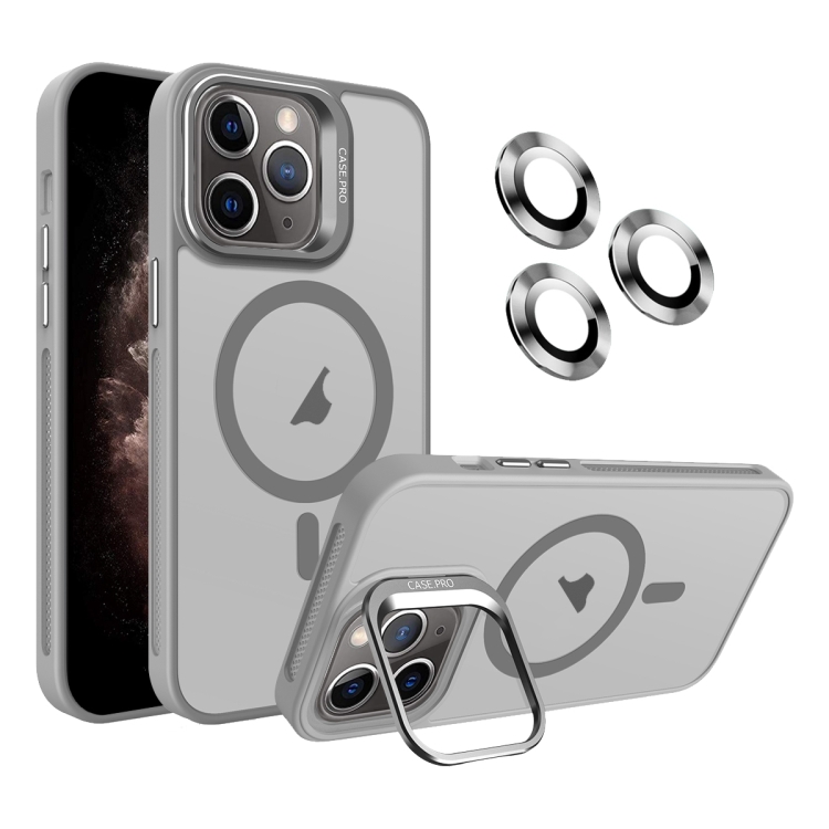 

For iPhone 11 Pro Max Invisible Lens Holder MagSafe Phone Case(Grey)