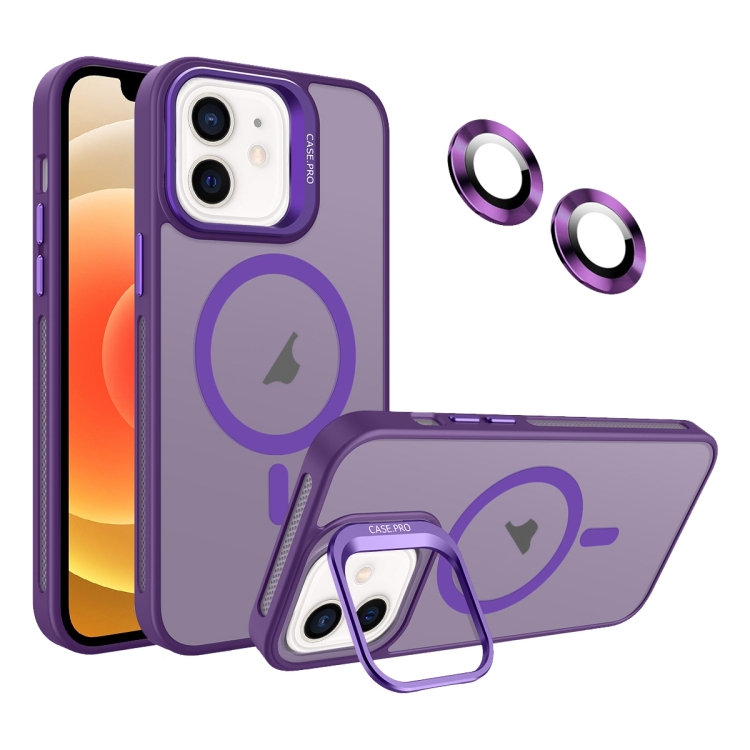 

For iPhone 12 Invisible Lens Holder MagSafe Phone Case(Dark Purple)