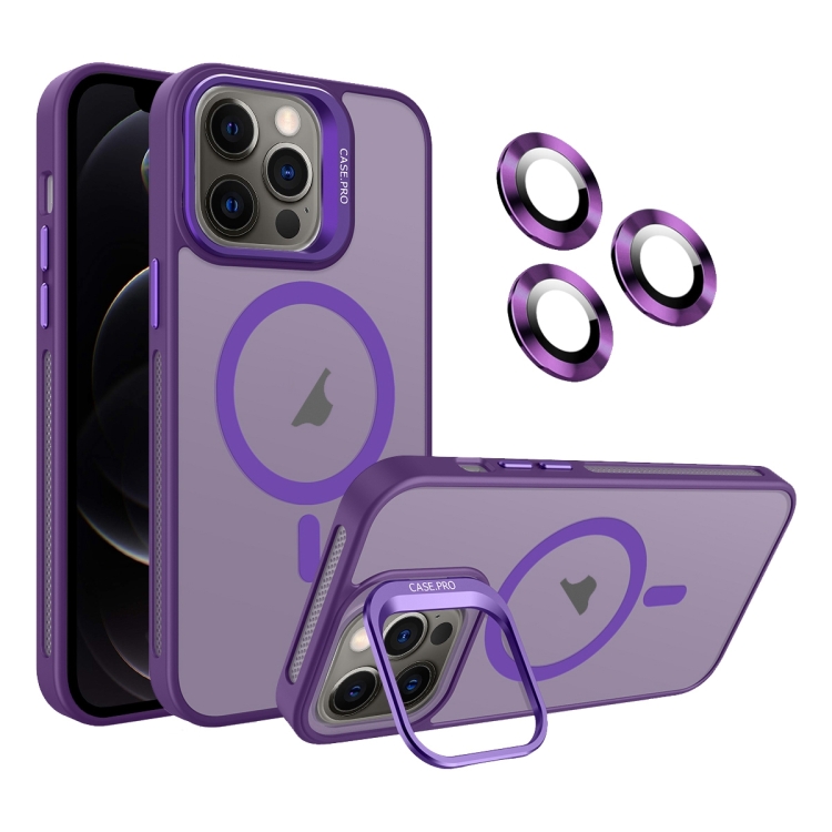 

For iPhone 12 Pro Invisible Lens Holder MagSafe Phone Case(Dark Purple)