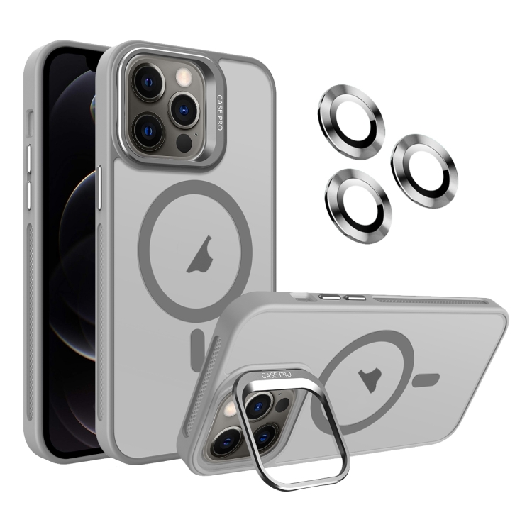 

For iPhone 12 Pro Invisible Lens Holder MagSafe Phone Case(Grey)