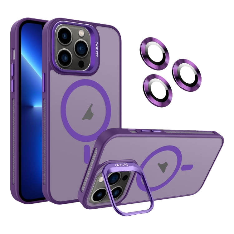 

For iPhone 13 Pro Invisible Lens Holder MagSafe Phone Case(Dark Purple)