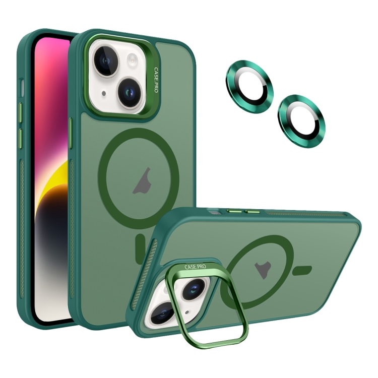 

For iPhone 14 Invisible Lens Holder MagSafe Phone Case(Army Green)