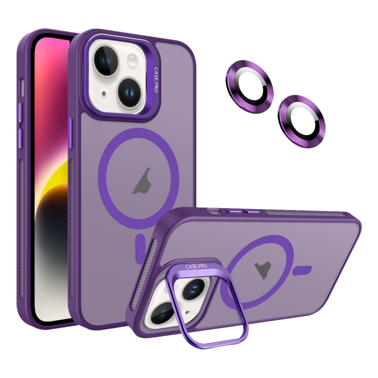 

For iPhone 14 Plus Invisible Lens Holder MagSafe Phone Case(Dark Purple)