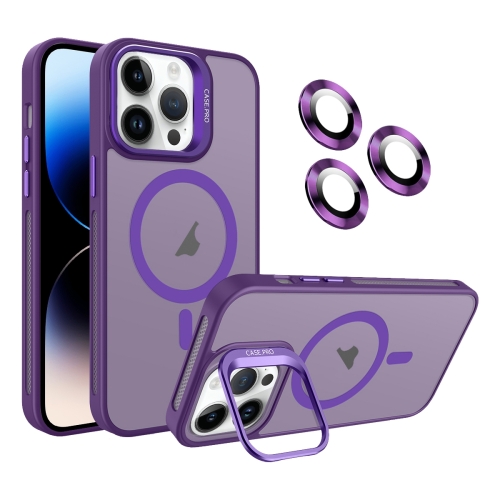

For iPhone 14 Pro Invisible Lens Holder MagSafe Phone Case(Dark Purple)