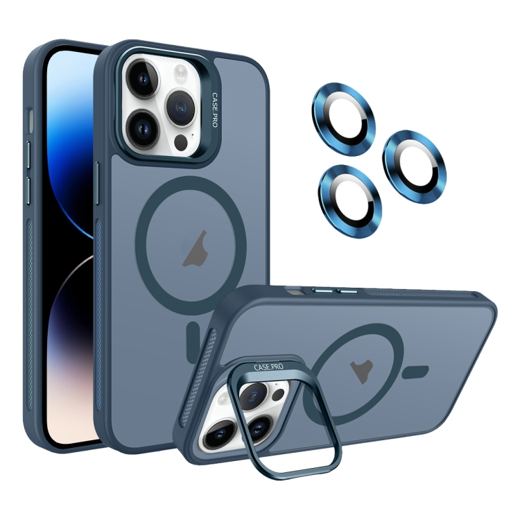 

For iPhone 14 Pro Max Invisible Lens Holder MagSafe Phone Case(Navy Blue)