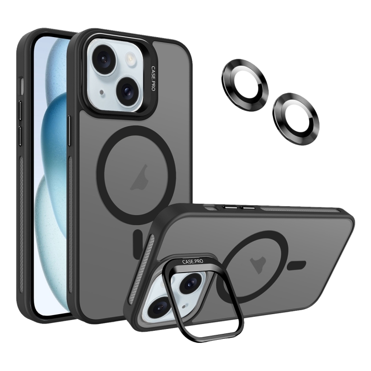 

For iPhone 15 Invisible Lens Holder MagSafe Phone Case(Black)