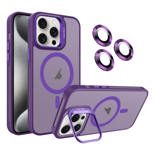 

For iPhone 15 Pro Invisible Lens Holder MagSafe Phone Case(Dark Purple)