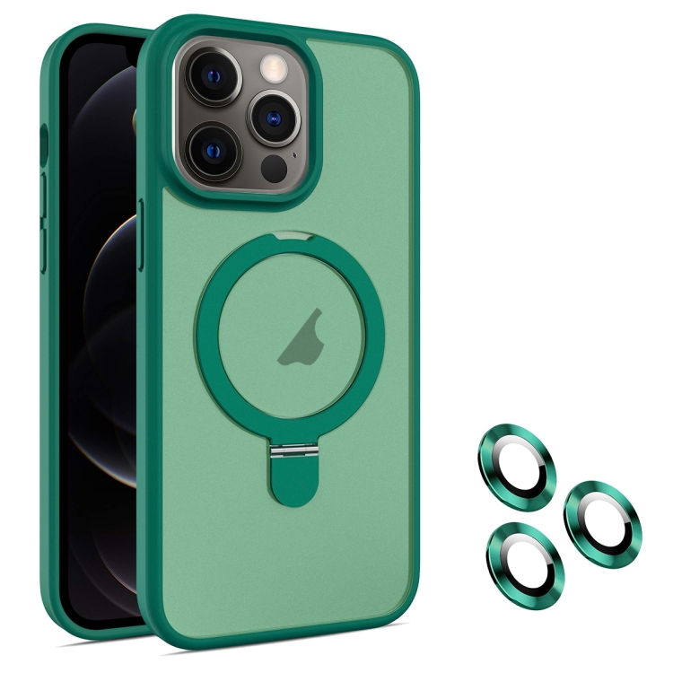 

For iPhone 12 Pro MagSafe Magnetic Holder Phone Case(Dark Green)