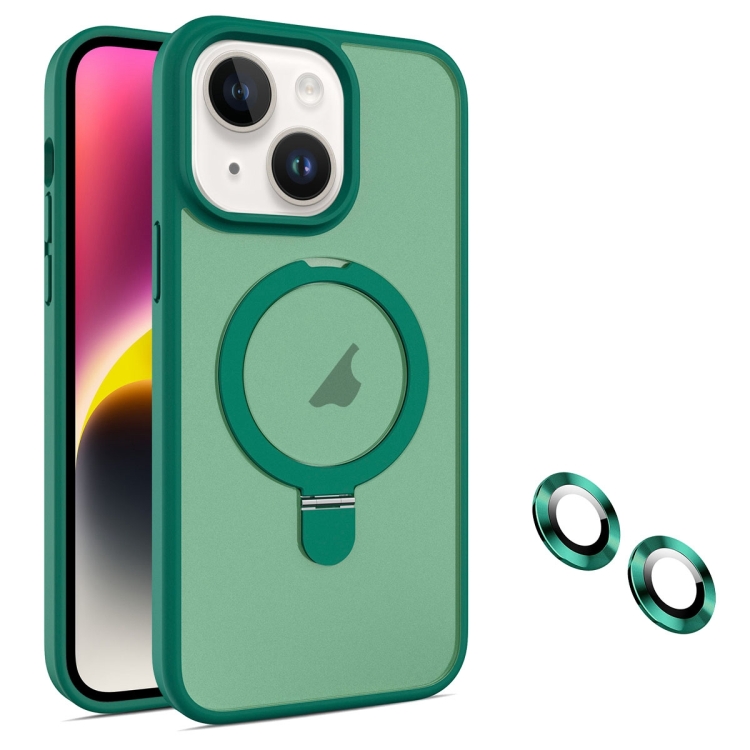 

For iPhone 14 Plus MagSafe Magnetic Holder Phone Case(Dark Green)