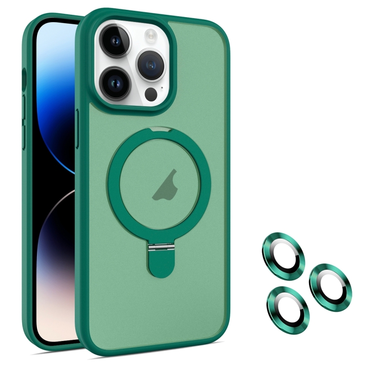 

For iPhone 14 Pro MagSafe Magnetic Holder Phone Case(Dark Green)