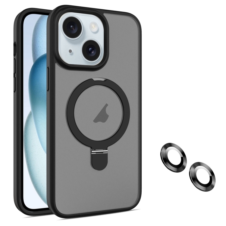 

For iPhone 15 Plus MagSafe Magnetic Holder Phone Case(Black)