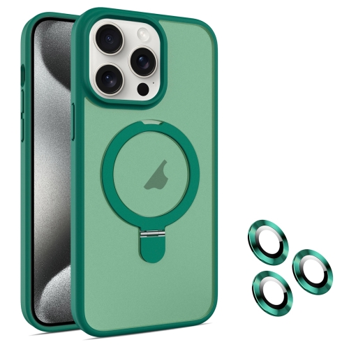 

For iPhone 15 Pro MagSafe Magnetic Holder Phone Case(Dark Green)