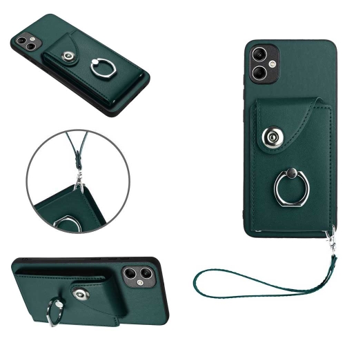 

For Samsung Galaxy A04 4G Organ Card Bag Ring Holder PU Phone Case with Lanyard(Green)