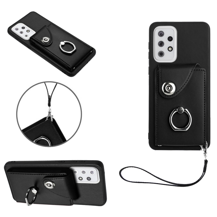 

For Samsung Galaxy A33 5G Organ Card Bag Ring Holder PU Phone Case with Lanyard(Black)
