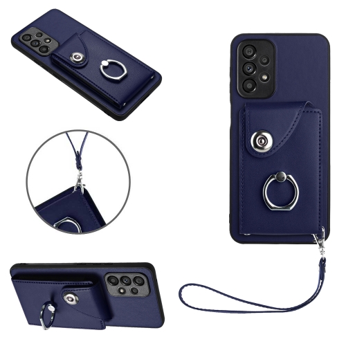 

For Samsung Galaxy A53 5G Organ Card Bag Ring Holder PU Phone Case with Lanyard(Blue)
