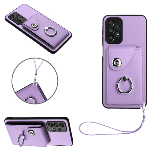 

For Samsung Galaxy A53 5G Organ Card Bag Ring Holder PU Phone Case with Lanyard(Purple)