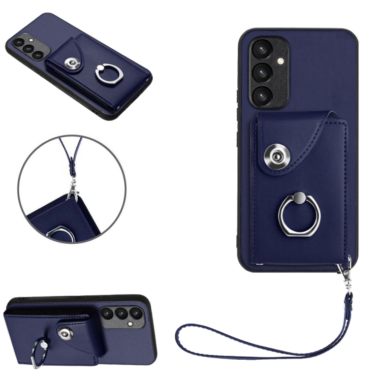 

For Samsung Galaxy A54 5G Organ Card Bag Ring Holder PU Phone Case with Lanyard(Blue)
