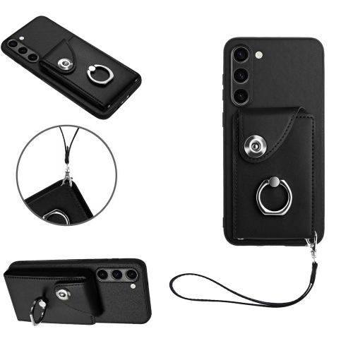 

For Samsung Galaxy S23+ 5G Organ Card Bag Ring Holder PU Phone Case with Lanyard(Black)